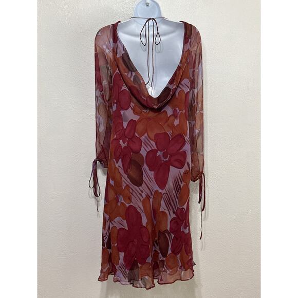 Possibility by Florl di Zucca Silk Chiffon Dress M Burgundy Floral Forest Fairy - Picture 5 of 13